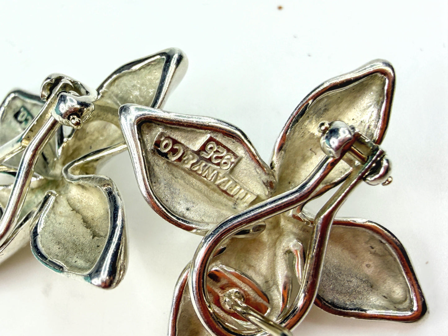 Vintage Tiffany & Co Sterling Silver Plumeria Poinsettia Flower Earrings JR1966