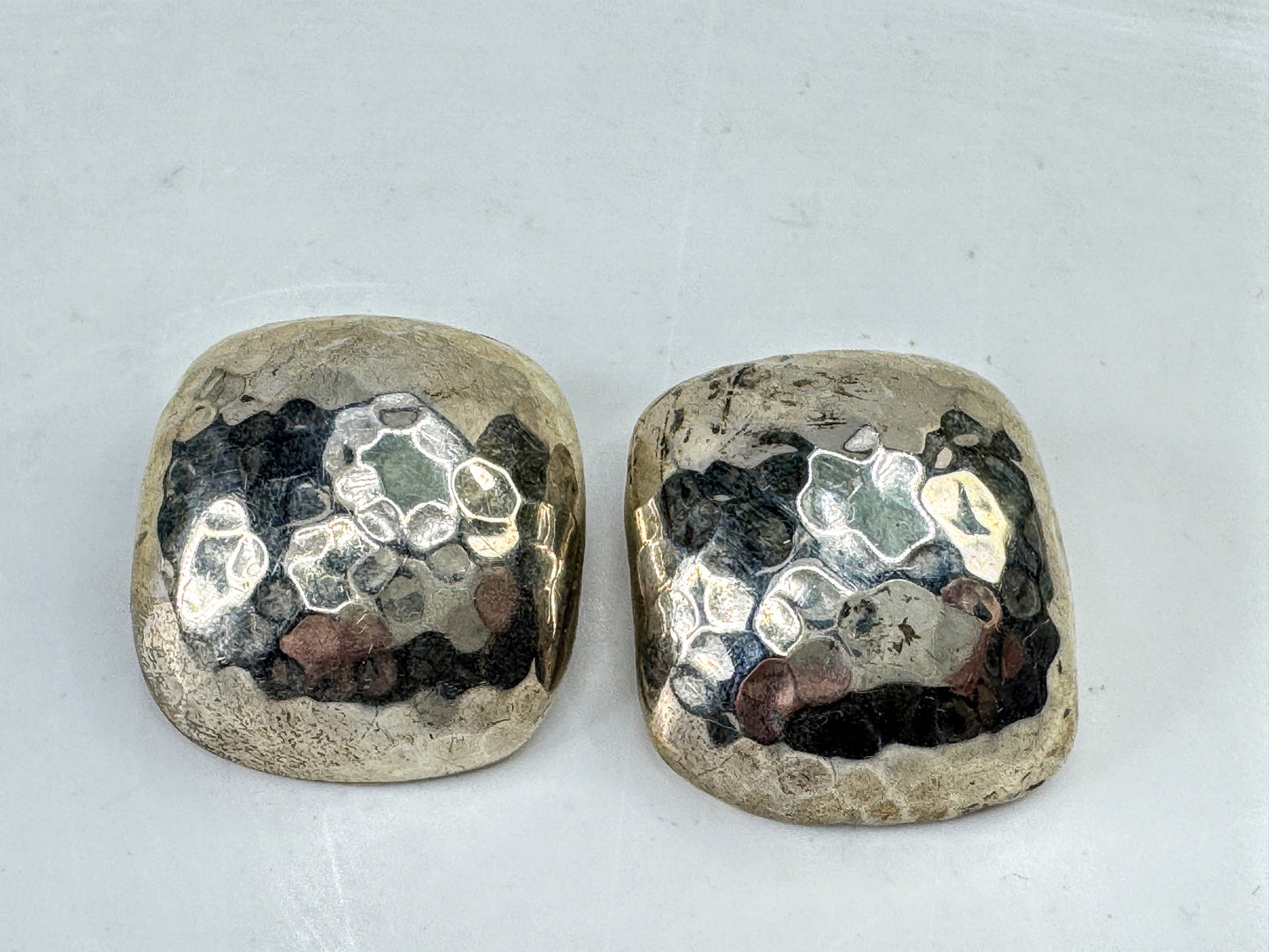 Mexican Hand-Hammered Sterling Silver Square Clip-On Earrings  21.1g JR2074