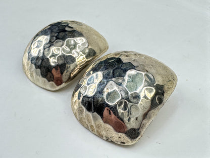 Mexican Hand-Hammered Sterling Silver Square Clip-On Earrings  21.1g JR2074