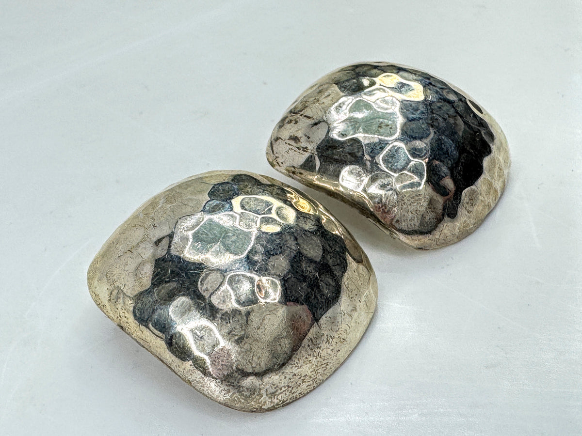 Mexican Hand-Hammered Sterling Silver Square Clip-On Earrings  21.1g JR2074