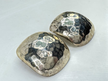 Mexican Hand-Hammered Sterling Silver Square Clip-On Earrings  21.1g JR2074