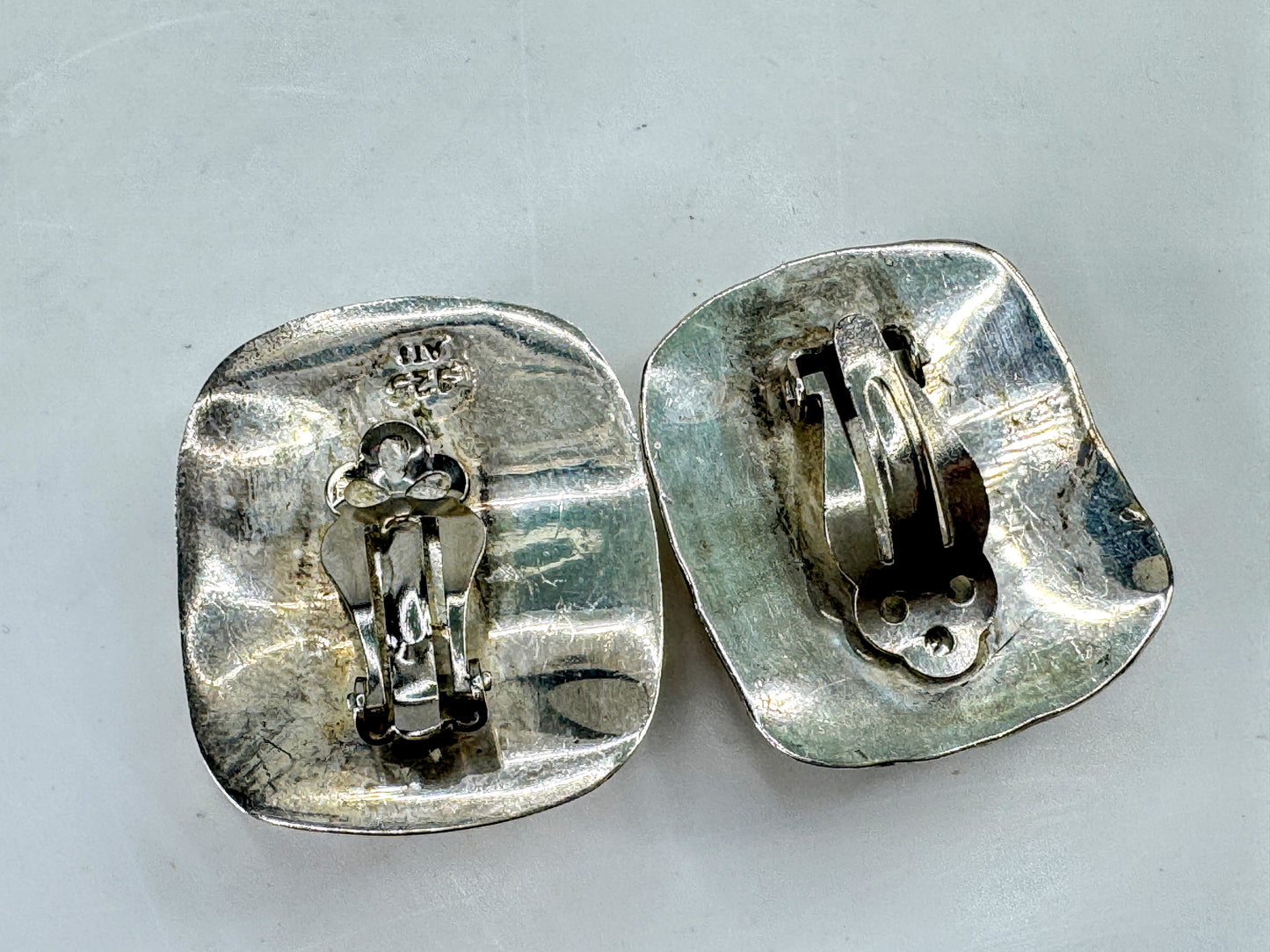 Mexican Hand-Hammered Sterling Silver Square Clip-On Earrings  21.1g JR2074