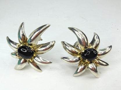 Vintage Tiffany & Co. Fireworks Onyx Sterling 18K Gold Earrings 1995 JR1969
