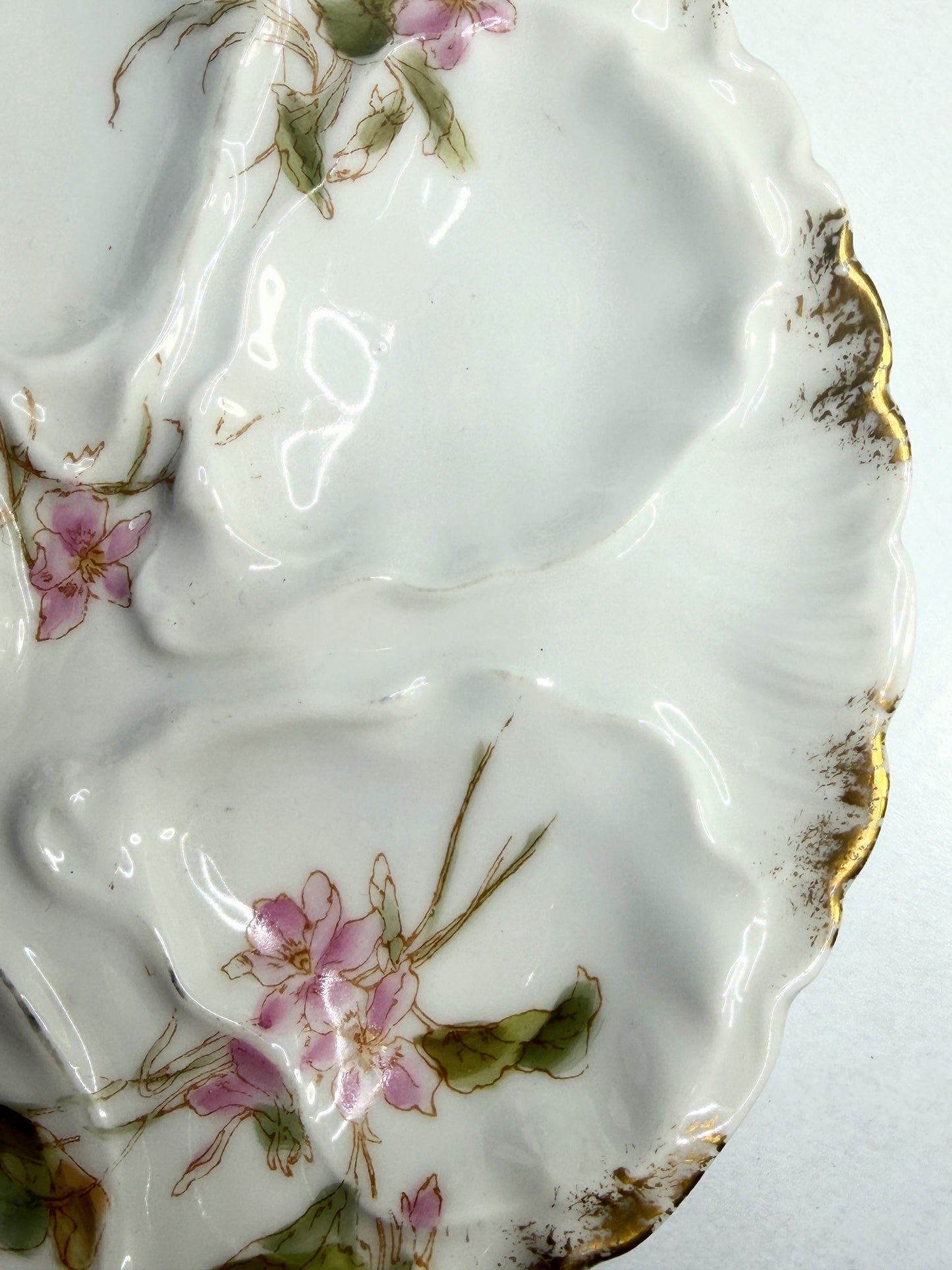 Antique French Limoges Oyster Plate Hand Painted Floral Gold Rim 7.5" A739