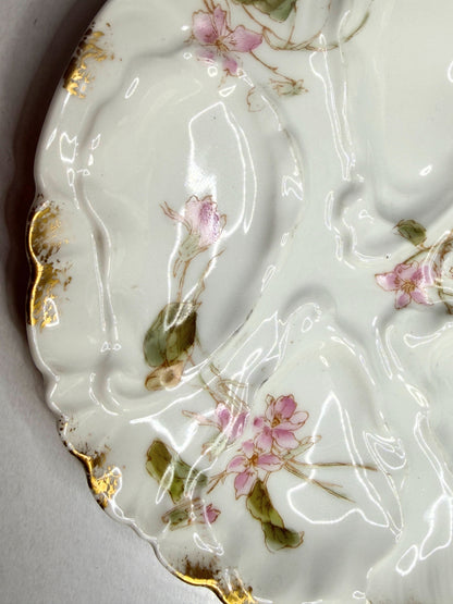 Antique French Limoges Oyster Plate Hand Painted Floral Gold Rim 7.5" A739