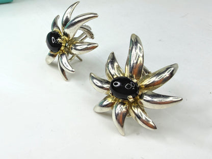 Vintage Tiffany & Co. Fireworks Onyx Sterling 18K Gold Earrings 1995 JR1969