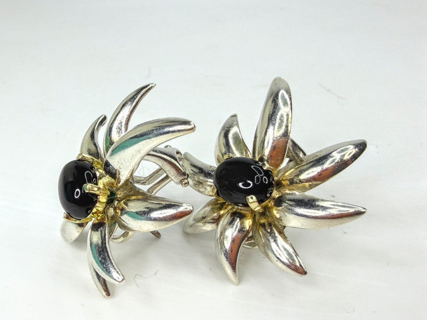 Vintage Tiffany & Co. Fireworks Onyx Sterling 18K Gold Earrings 1995 JR1969