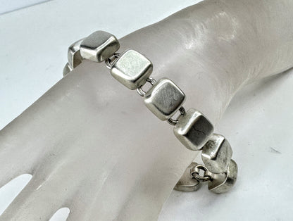 Heavy Sterling Silver Square Pillow Link Toggle Bracelet 7" 40.3g JR2075