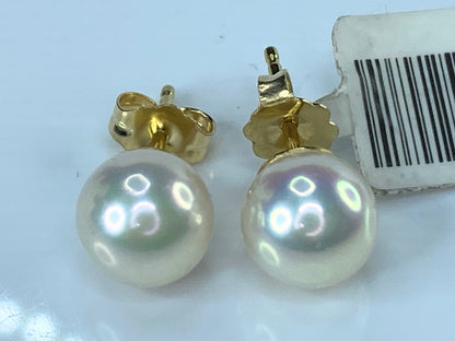 18K gold 750 7.7mm Akoya Cultured Pearl pinkish grey color stud earrings