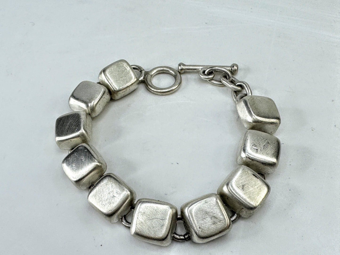 Heavy Sterling Silver Square Pillow Link Toggle Bracelet 7" 40.3g JR2075