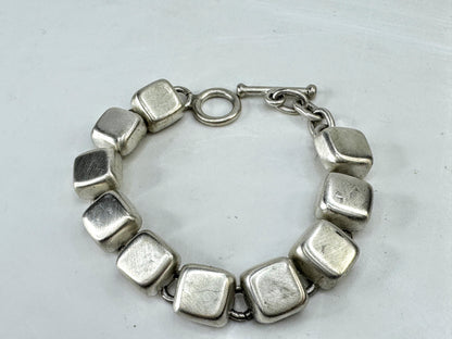 Heavy Sterling Silver Square Pillow Link Toggle Bracelet 7" 40.3g JR2075