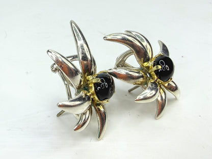 Vintage Tiffany & Co. Fireworks Onyx Sterling 18K Gold Earrings 1995 JR1969