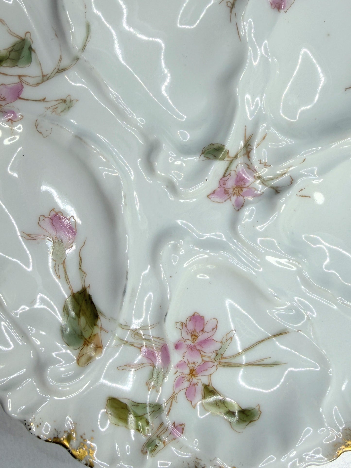 Antique French Limoges Oyster Plate Hand Painted Floral Gold Rim 7.5" A739