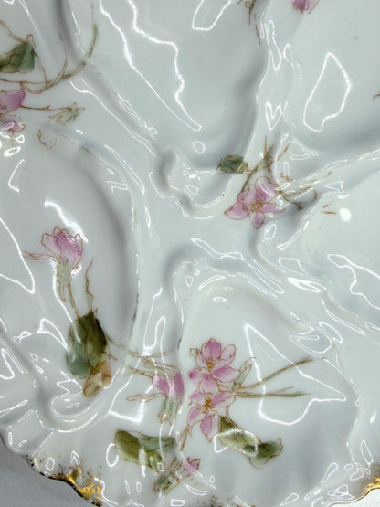 Antique French Limoges Oyster Plate Hand Painted Floral Gold Rim 7.5" A739