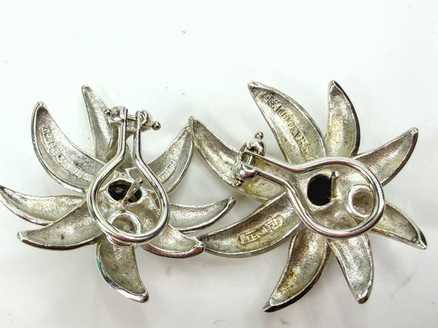 Vintage Tiffany & Co. Fireworks Onyx Sterling 18K Gold Earrings 1995 JR1969