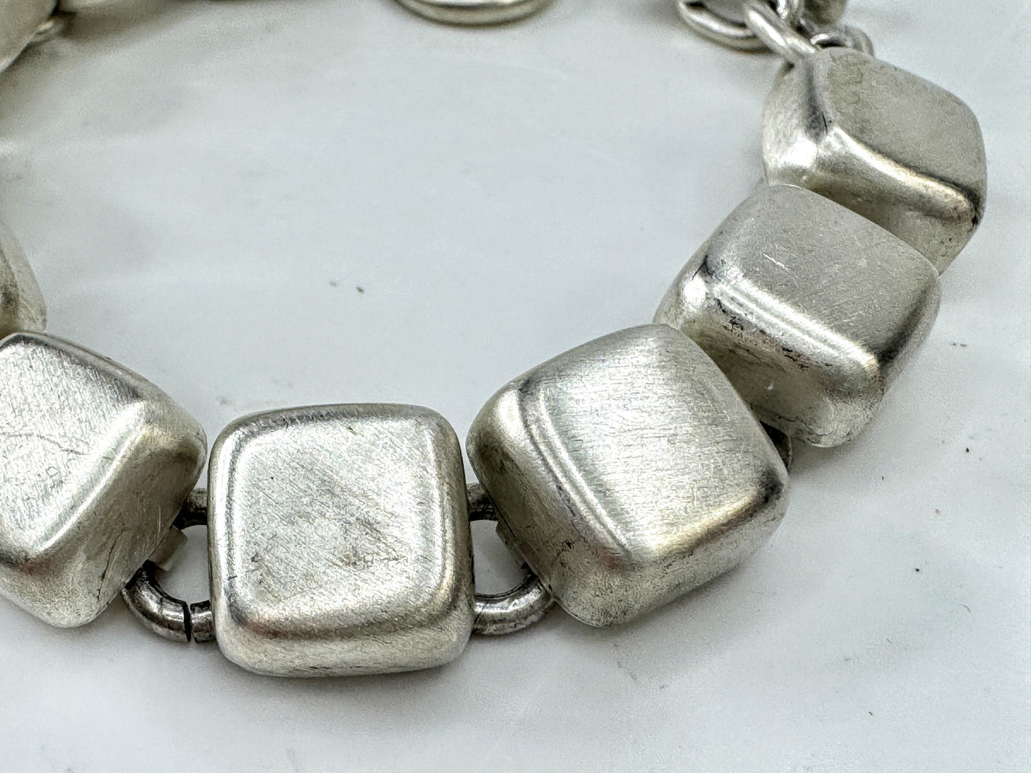 Heavy Sterling Silver Square Pillow Link Toggle Bracelet 7" 40.3g JR2075
