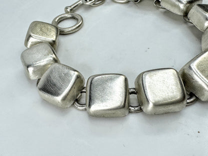 Heavy Sterling Silver Square Pillow Link Toggle Bracelet 7" 40.3g JR2075