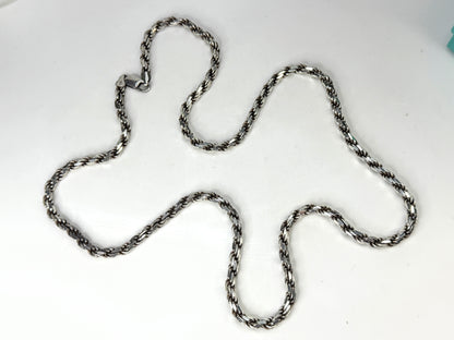 Vintage Italy Sterling Silver Heavy Braided Wheat Chain Necklace 30" 74g JR1968