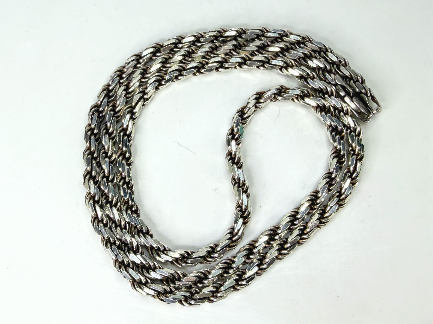 Vintage Italy Sterling Silver Heavy Braided Wheat Chain Necklace 30" 74g JR1968