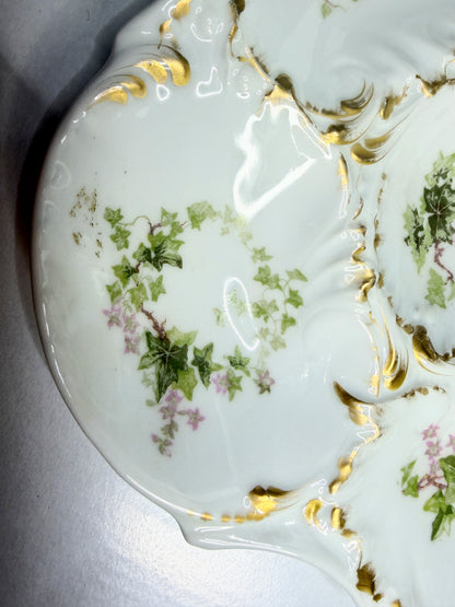 French Floral Porcelain Oyster Plate with Gilt Scalloped Rim 7.5 Inches A740