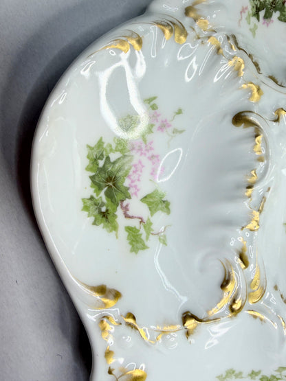French Floral Porcelain Oyster Plate with Gilt Scalloped Rim 7.5 Inches A740