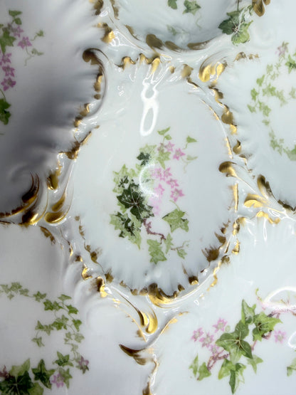 French Floral Porcelain Oyster Plate with Gilt Scalloped Rim 7.5 Inches A740