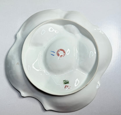 French Floral Porcelain Oyster Plate with Gilt Scalloped Rim 7.5 Inches A740