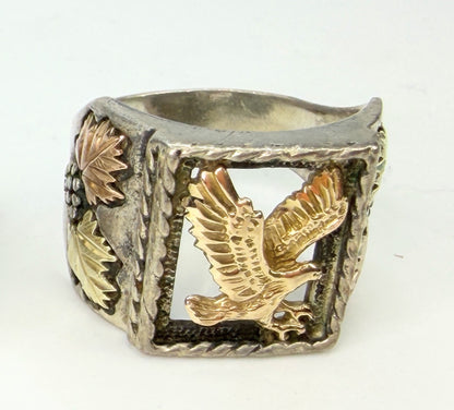 Vintage 14K Yellow Rose Gold Sterling Silver Triple Tone Ring Size 9 JR1963