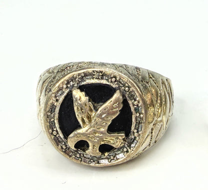 Vintage 925 Sterling Silver Carved Eagle Onyx Signet Ring Size 12 JR1964