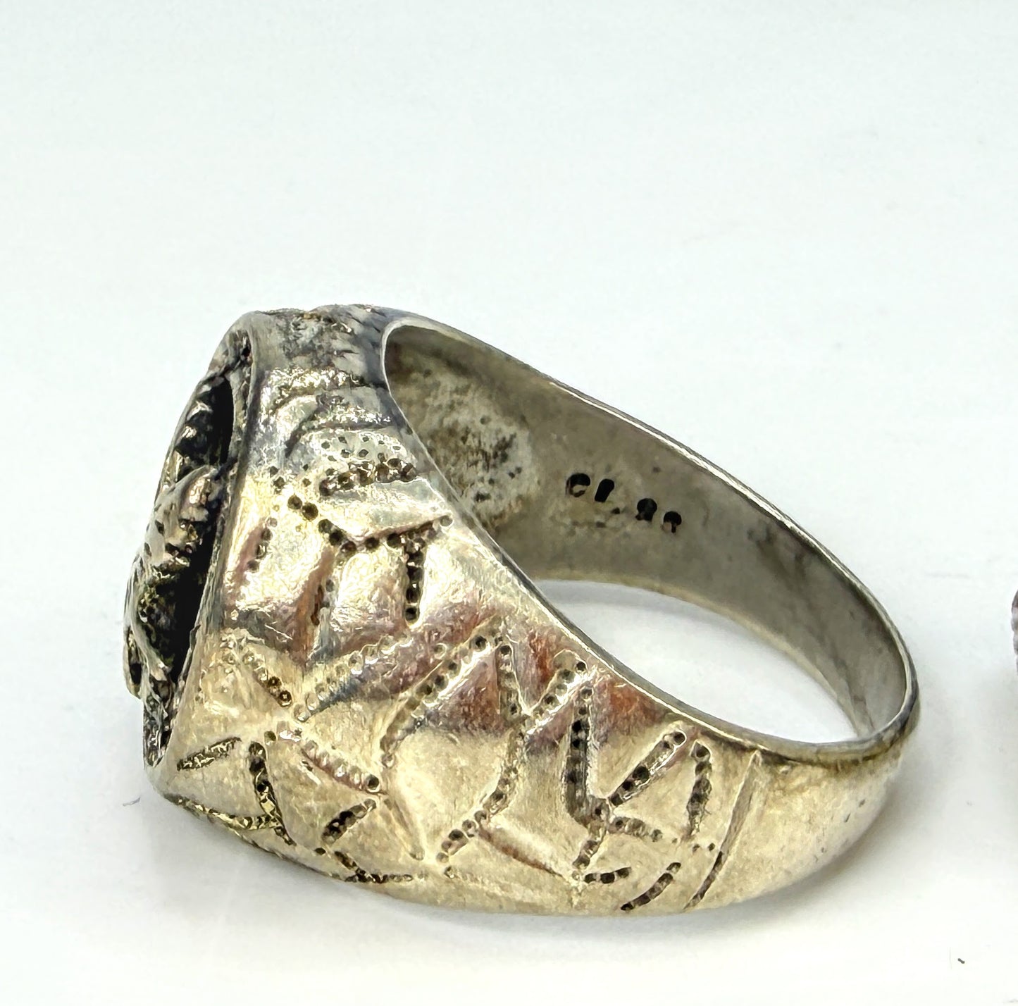 Vintage 925 Sterling Silver Carved Eagle Onyx Signet Ring Size 12 JR1964