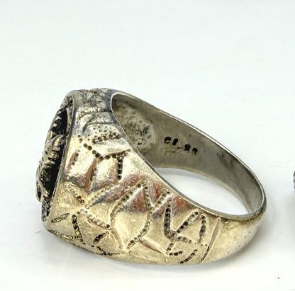 Vintage 925 Sterling Silver Carved Eagle Onyx Signet Ring Size 12 JR1964