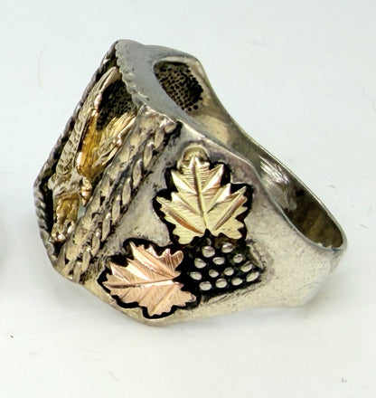 Vintage 14K Yellow Rose Gold Sterling Silver Triple Tone Ring Size 9 JR1963