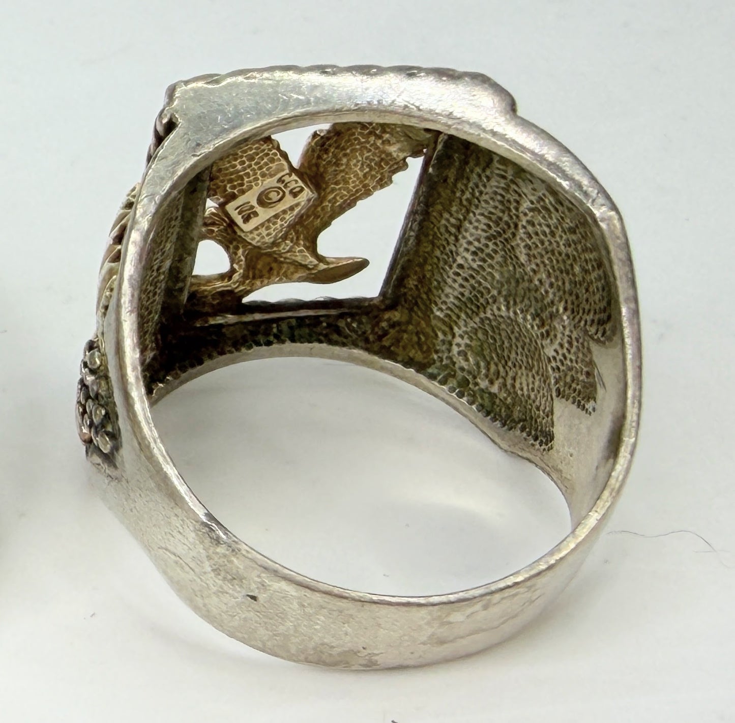 Vintage 14K Yellow Rose Gold Sterling Silver Triple Tone Ring Size 9 JR1963