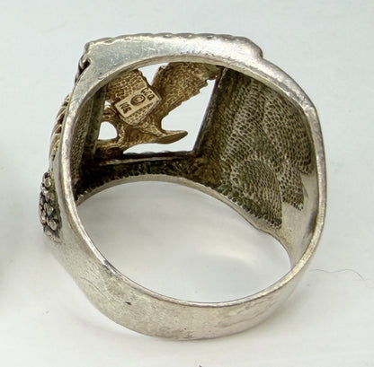 Vintage 14K Yellow Rose Gold Sterling Silver Triple Tone Ring Size 9 JR1963