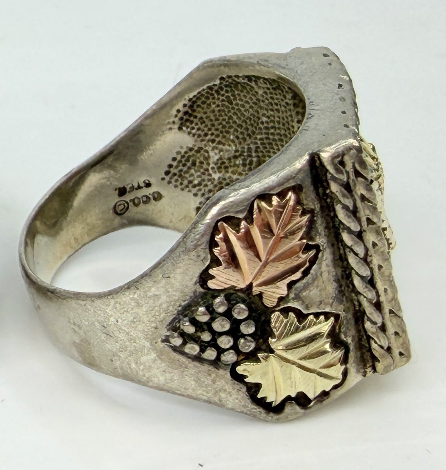 Vintage 14K Yellow Rose Gold Sterling Silver Triple Tone Ring Size 9 JR1963