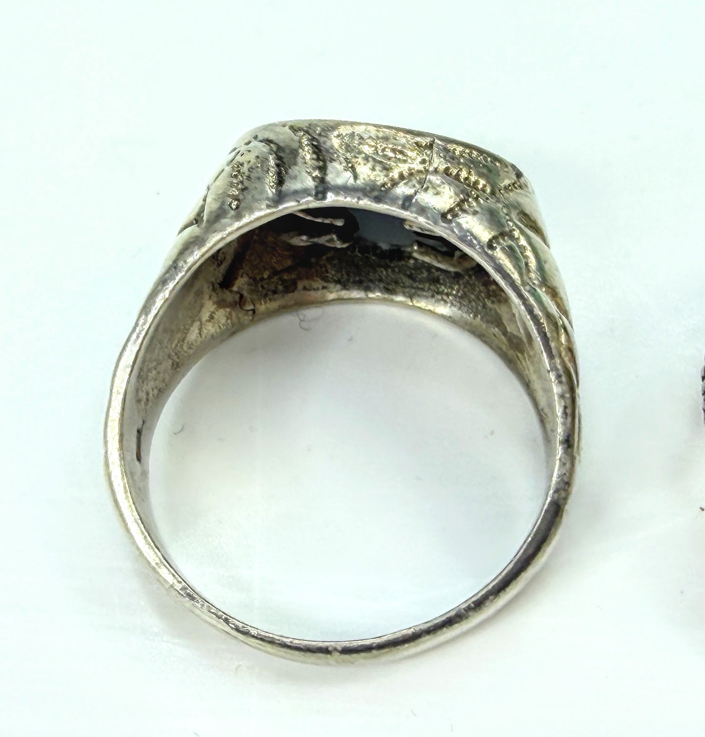 Vintage 925 Sterling Silver Carved Eagle Onyx Signet Ring Size 12 JR1964