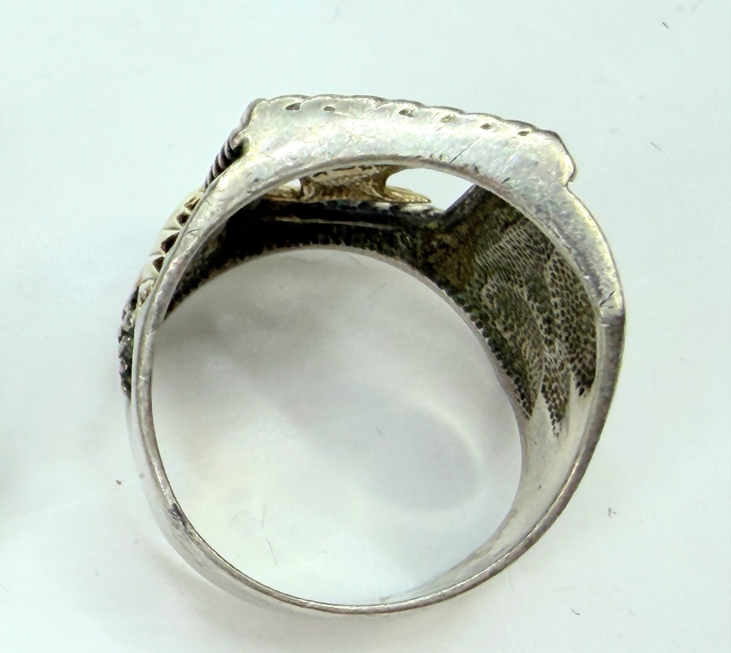 Vintage 14K Yellow Rose Gold Sterling Silver Triple Tone Ring Size 9 JR1963