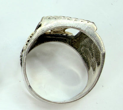 Vintage 14K Yellow Rose Gold Sterling Silver Triple Tone Ring Size 9 JR1963