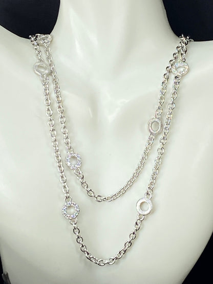 Judith Ripka Sterling Silver CZ Circle Link Necklace JR9043