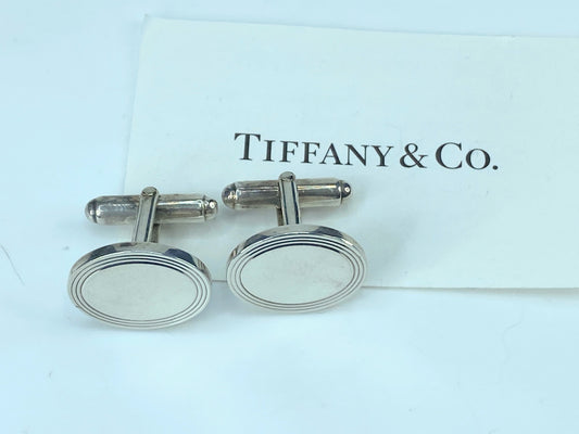 Tiffany & Co. Sterling Silver Engine Turned Oval Cufflinks 12.8g JR9552