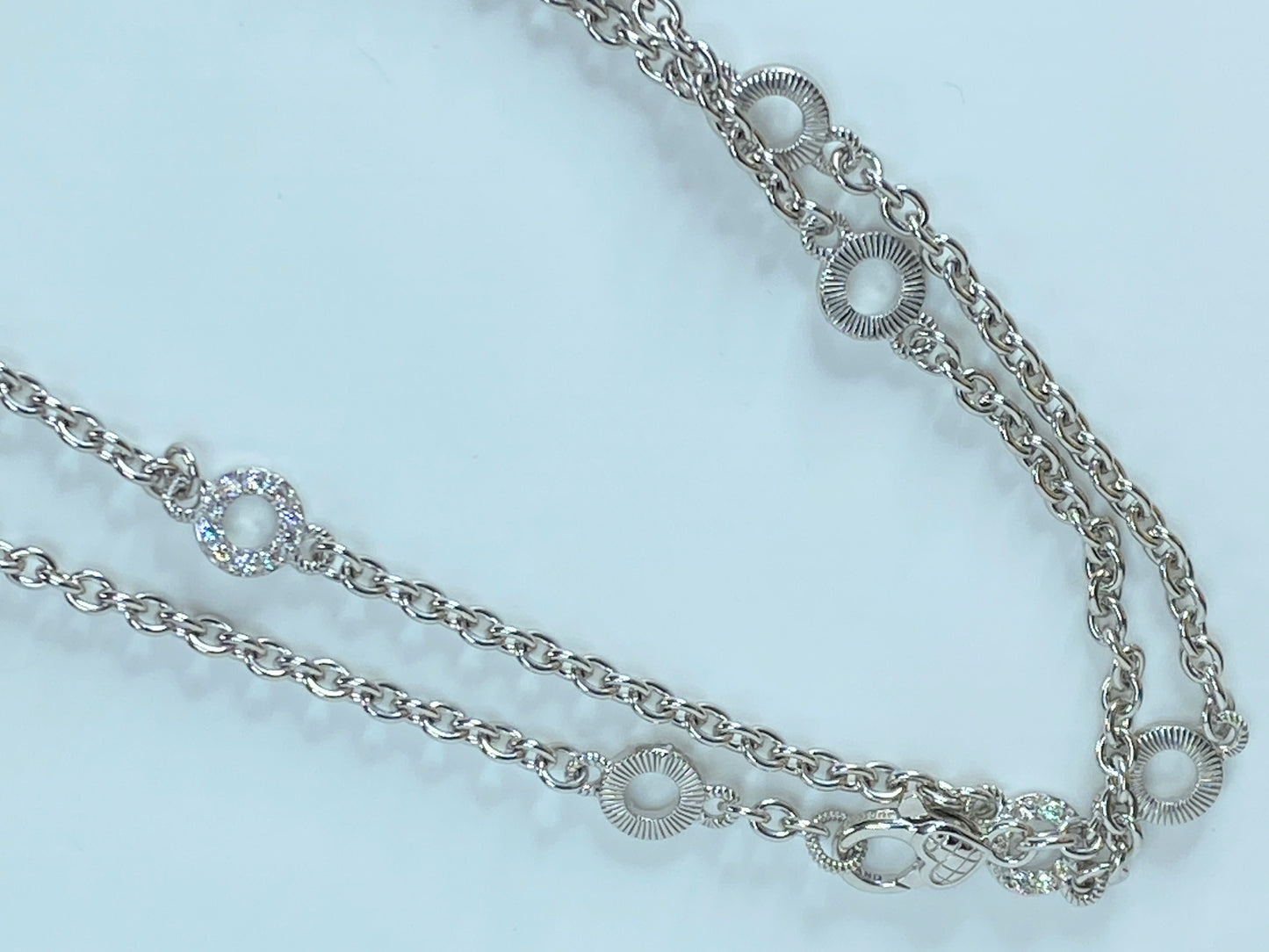 Judith Ripka Sterling Silver CZ Circle Link Necklace JR9043