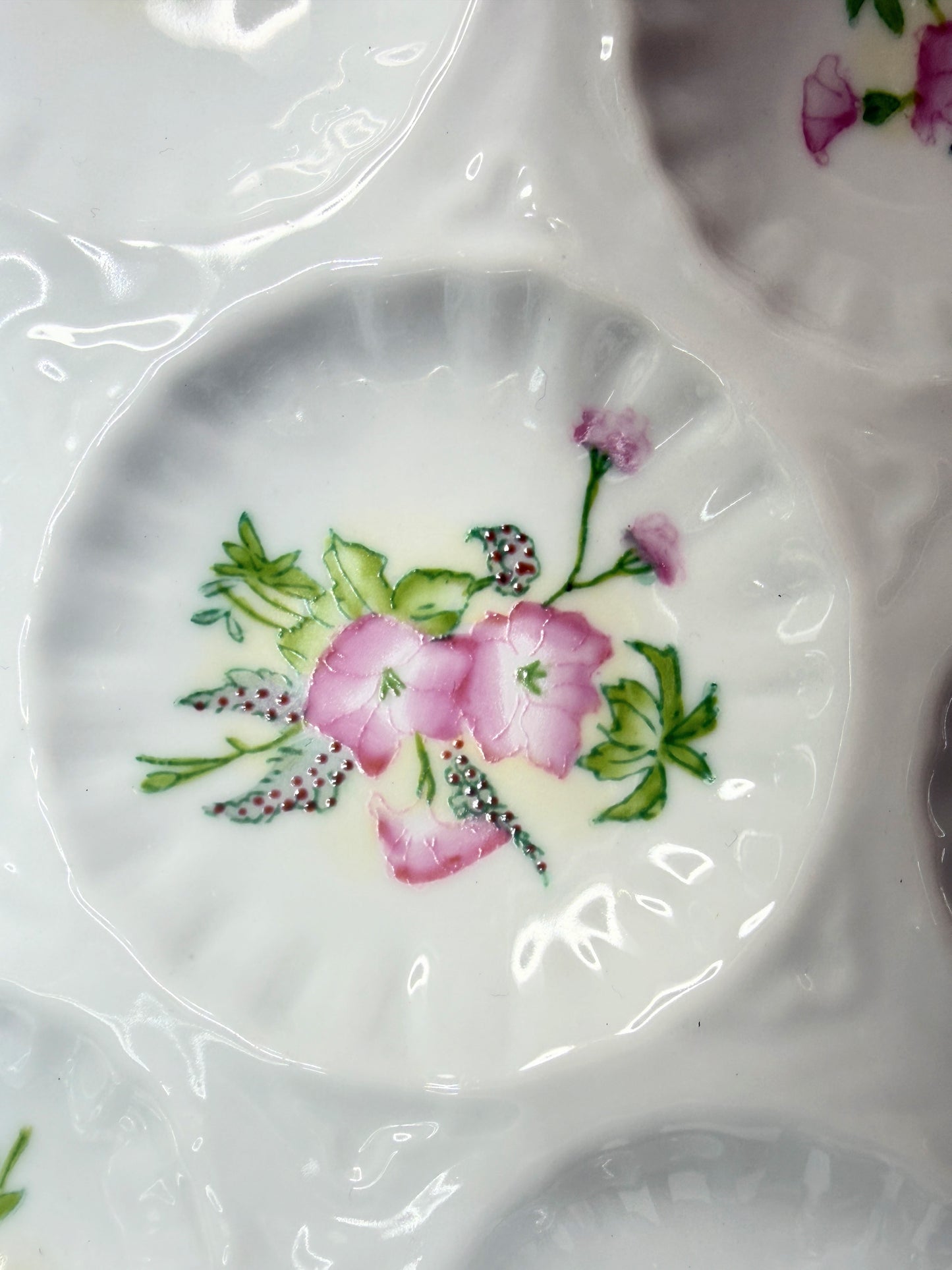 Antique Limoges oyster plate, cobalt blue rim with gold gilt pink florals A742