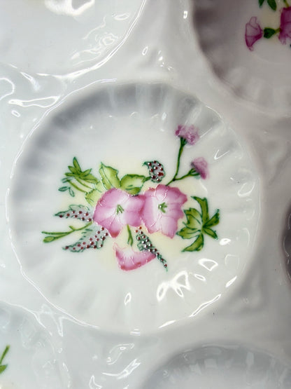 Antique Limoges oyster plate, cobalt blue rim with gold gilt pink florals A742