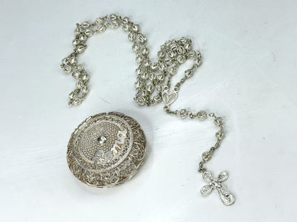 Vintage Sterling Silver Filigree Rosary Roma Hinged Box Cross 18g JR1970