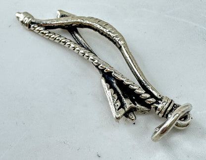 Vintage Sterling Silver Bow & Arrow Charm Pendant 1.25" JR2079