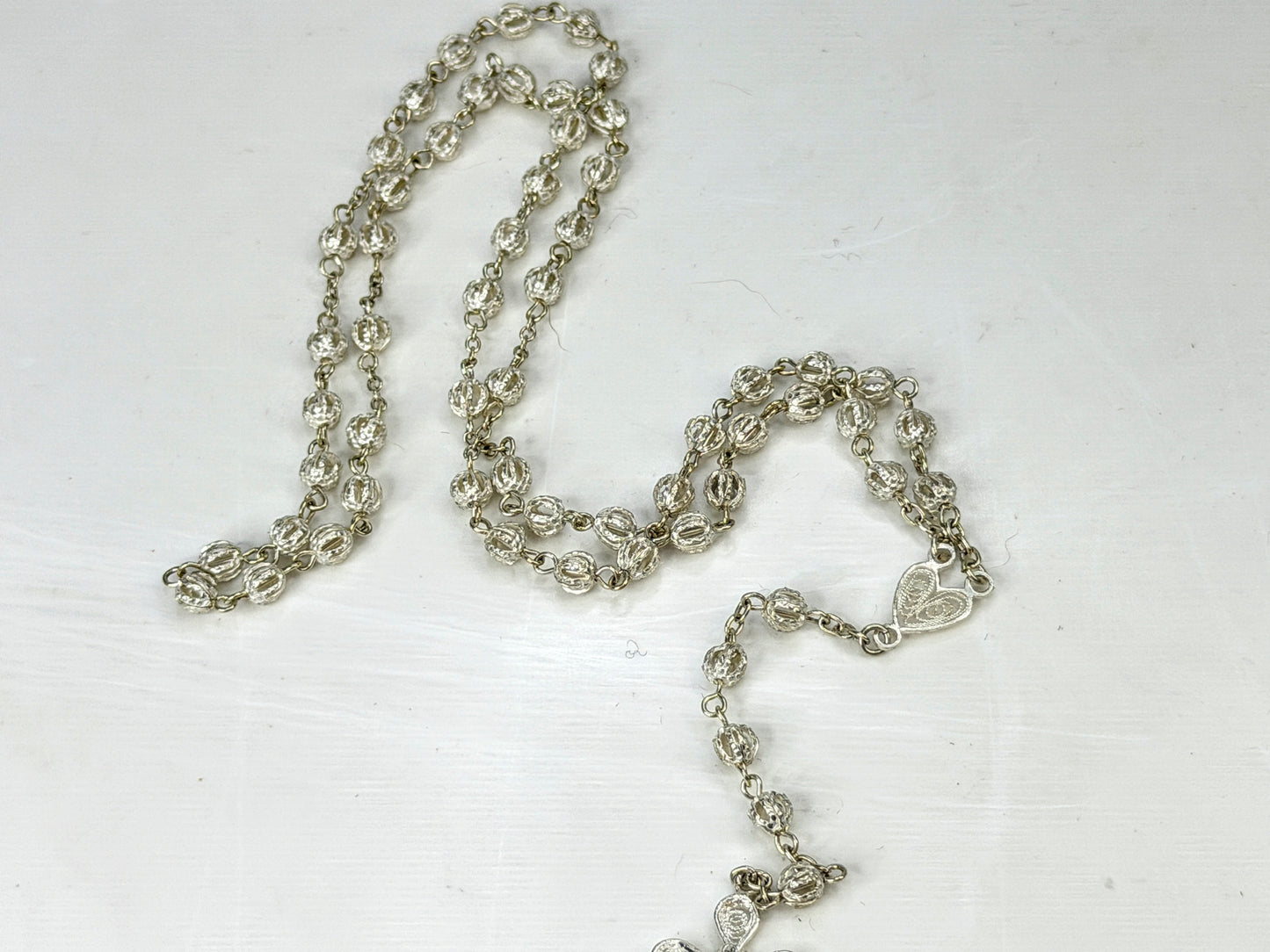 Vintage Sterling Silver Filigree Rosary Roma Hinged Box Cross 18g JR1970