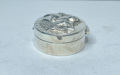 Sterling Silver 925 Vintage Oval Cat Cute Family Mini Pill Box Case 1 7/8" SS132