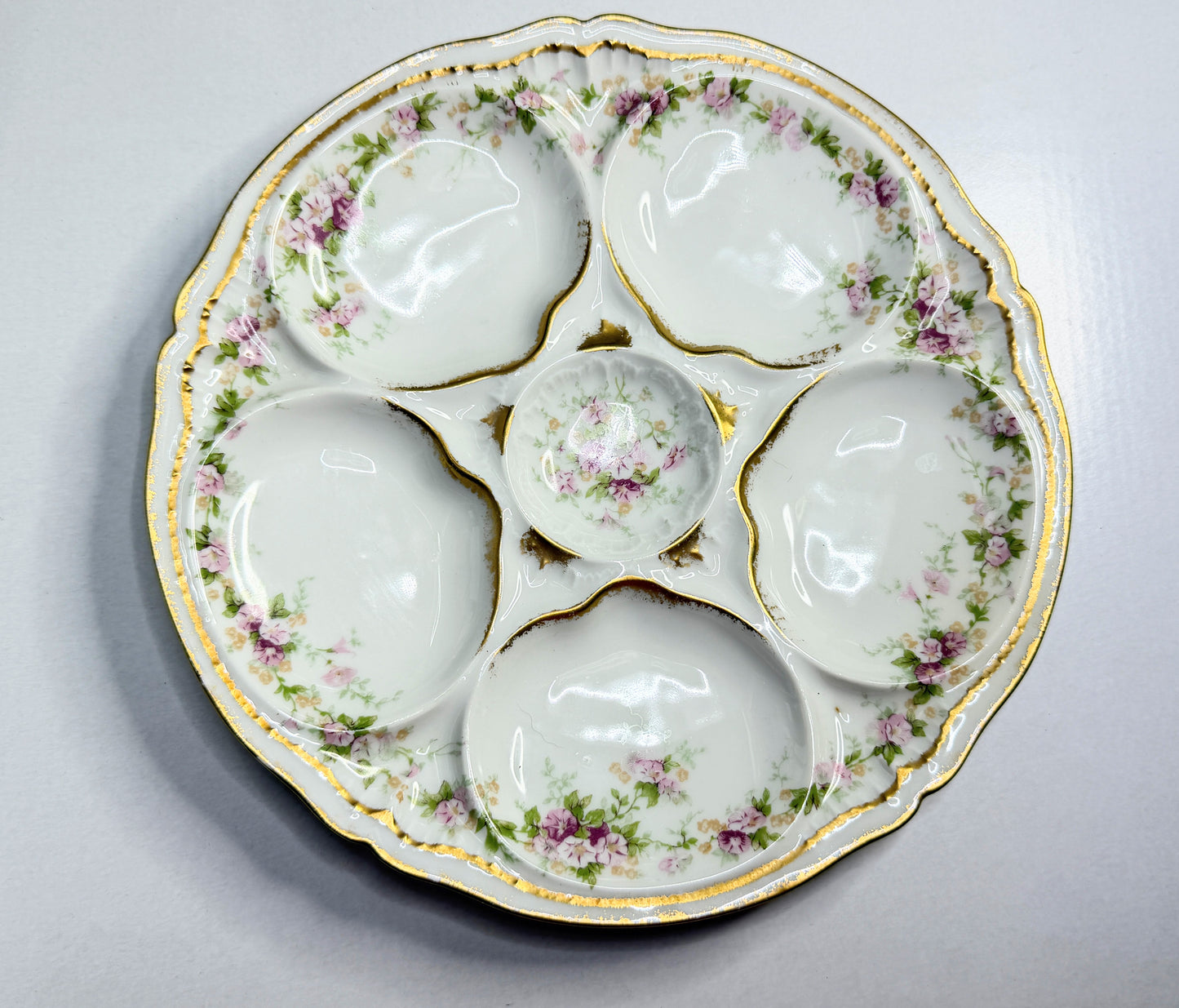 Antique Theodore Haviland Limoges Oyster Plate Floral Gilt 8.5” France A743