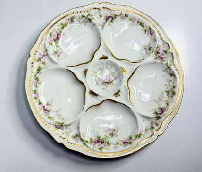 Antique Theodore Haviland Limoges Oyster Plate Floral Gilt 8.5” France A743