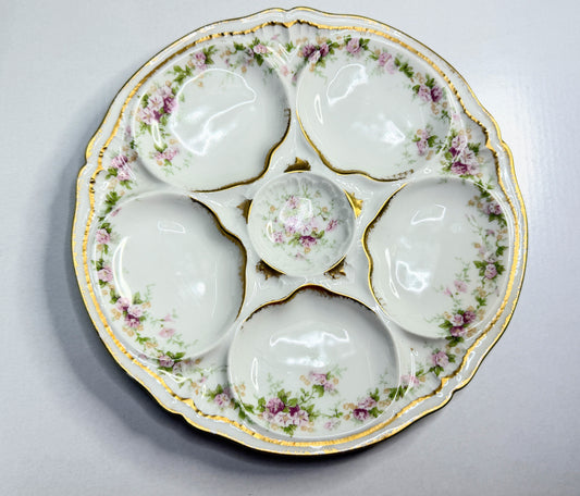 Antique Theodore Haviland Limoges Oyster Plate Floral Gilt 8.5” France A743